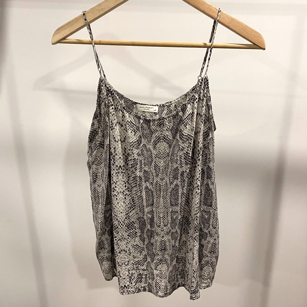 100% silk Equipment grey snakeskin tank, size L